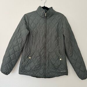 Eddie Bauer Women’s Olive Green Quilted Zip UpPuffer Jacket Sz Medium Never Worn